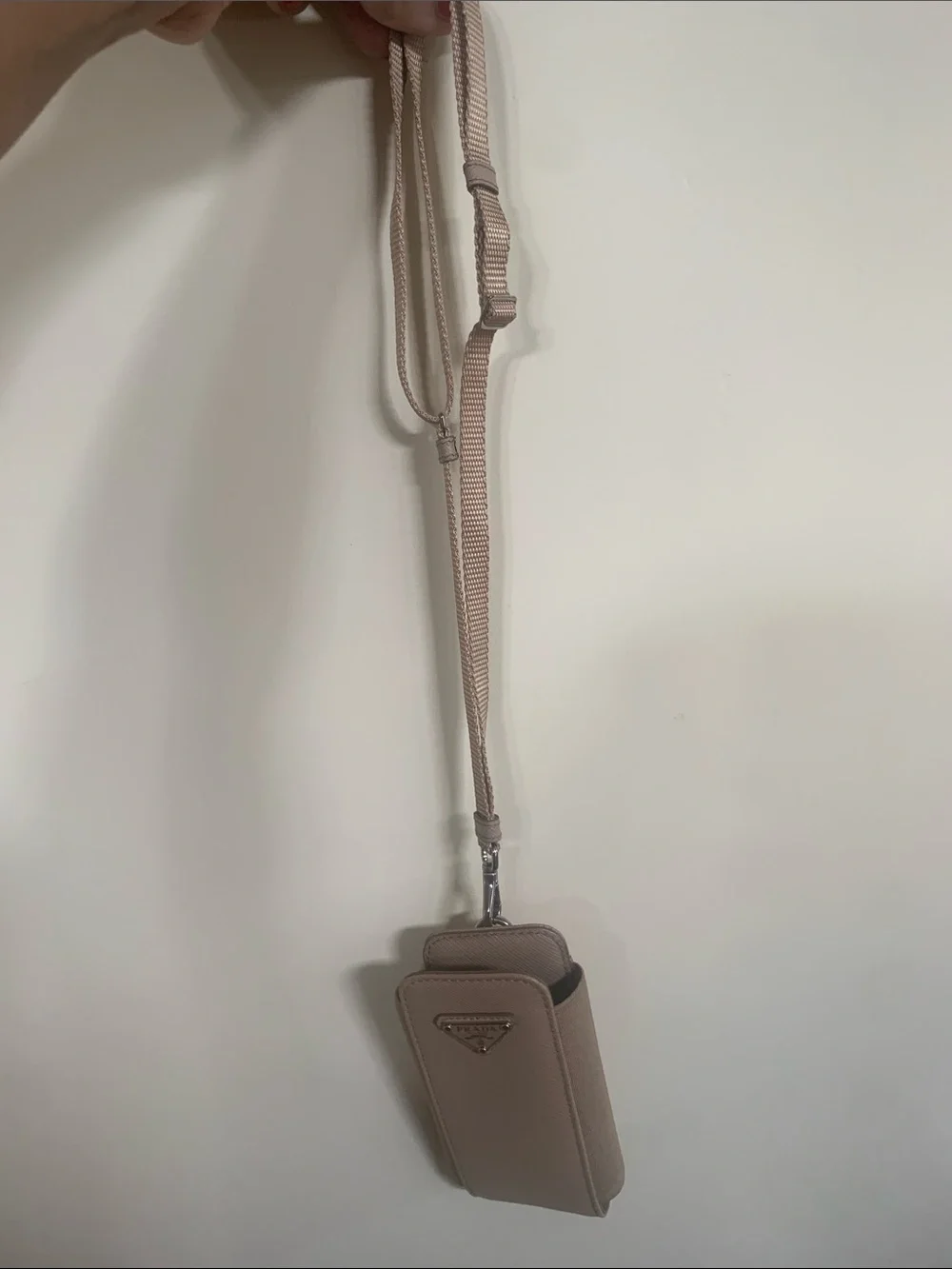 Prada Taupe Saffiano Phone Pouch with Strap Authentic